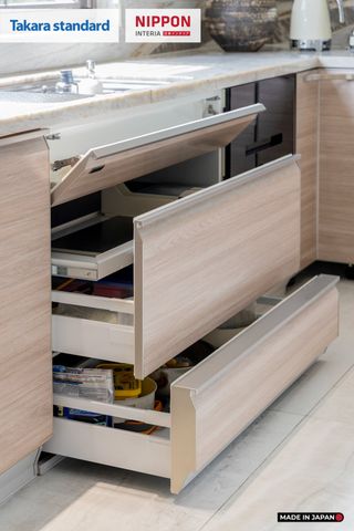 Hệ Tủ Bếp Nhật Bản Cao Cấp Lemure Chữ L Màu LJV - Biệt Thự Thủ Đức