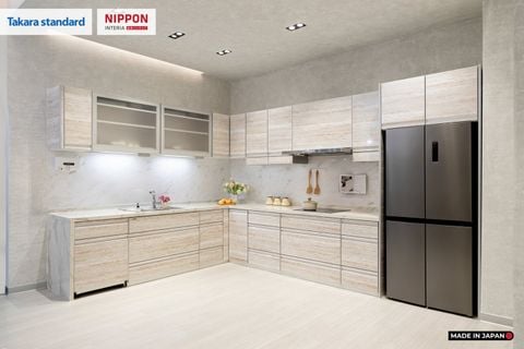 Hệ Tủ Bếp Nhật Bản Cao Cấp Treasia Chữ L Màu VNI - Phố Láng Hạ