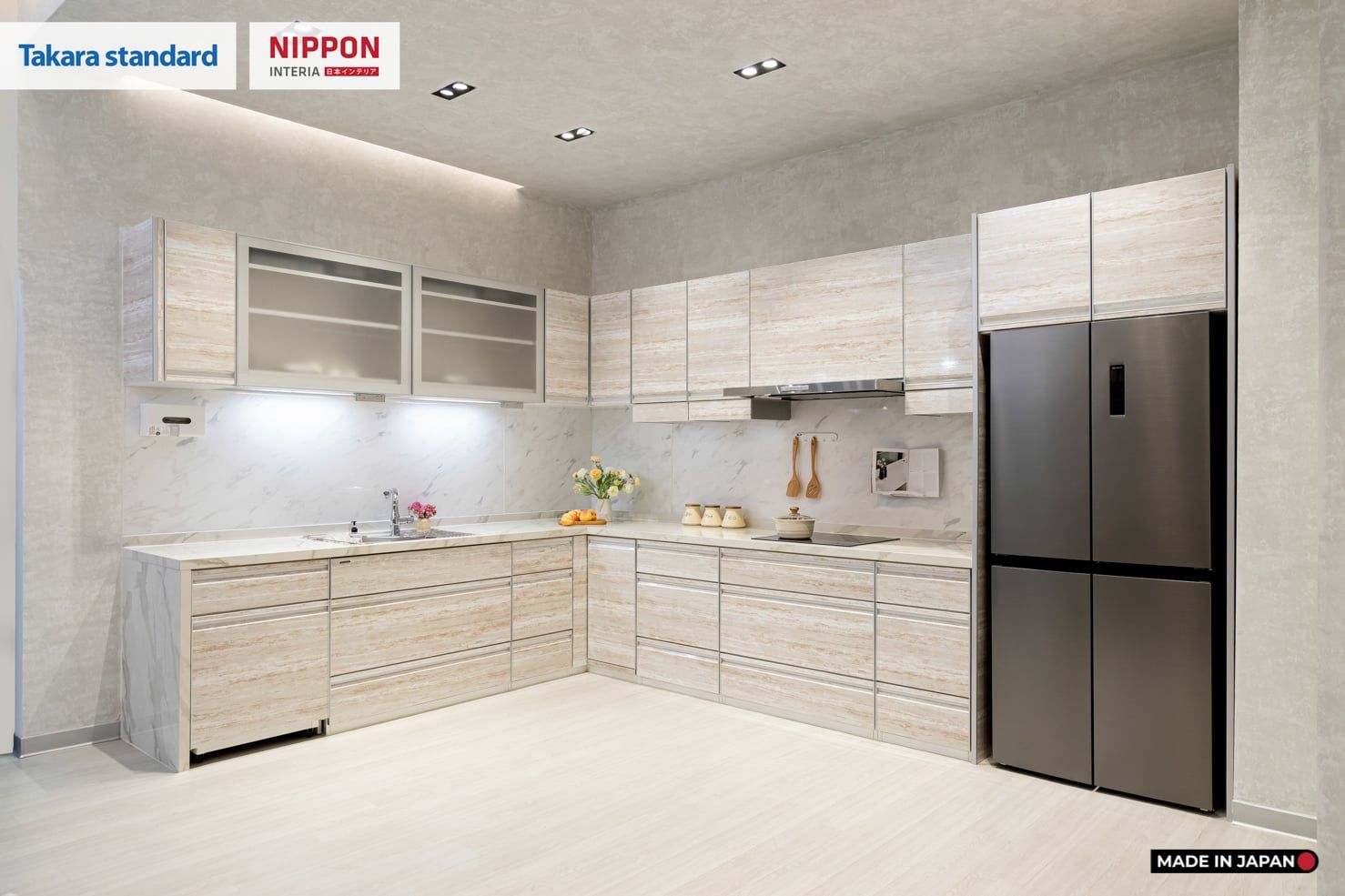 Hệ Tủ Bếp Nhật Bản Cao Cấp Treasia Chữ L Màu VNI - Phố Láng Hạ