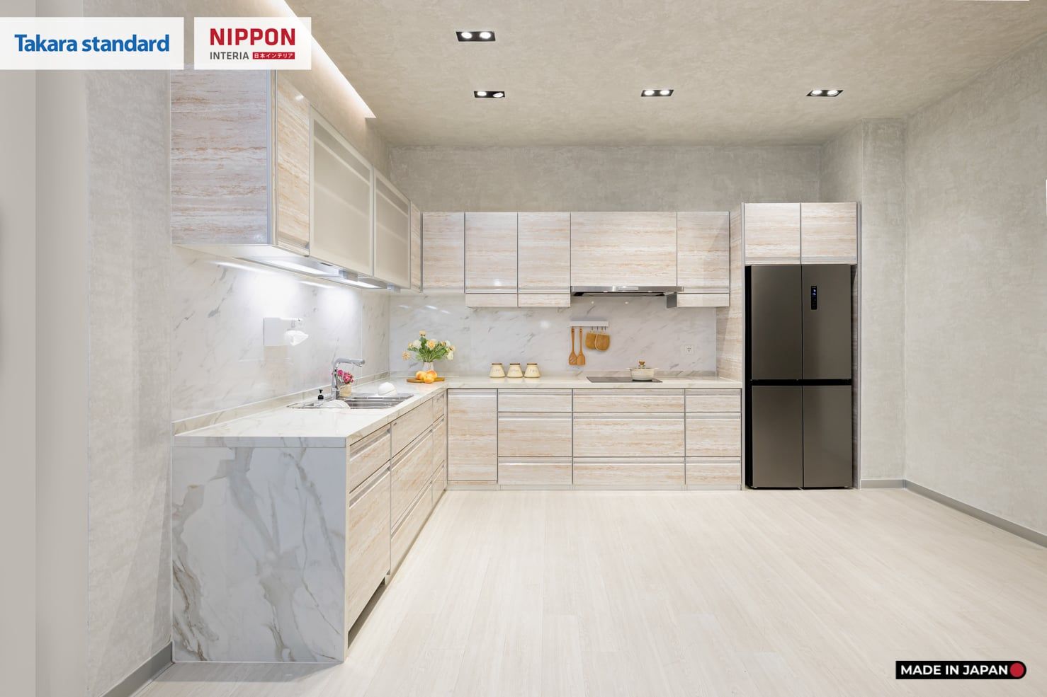 Hệ Tủ Bếp Nhật Bản Cao Cấp Treasia Chữ L Màu VNI - Phố Láng Hạ