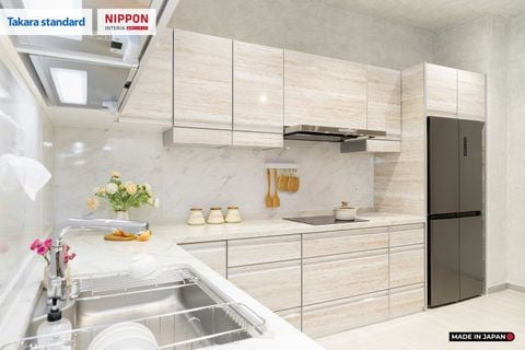 Hệ Tủ Bếp Nhật Bản Cao Cấp Treasia Chữ L Màu VNI - Phố Láng Hạ