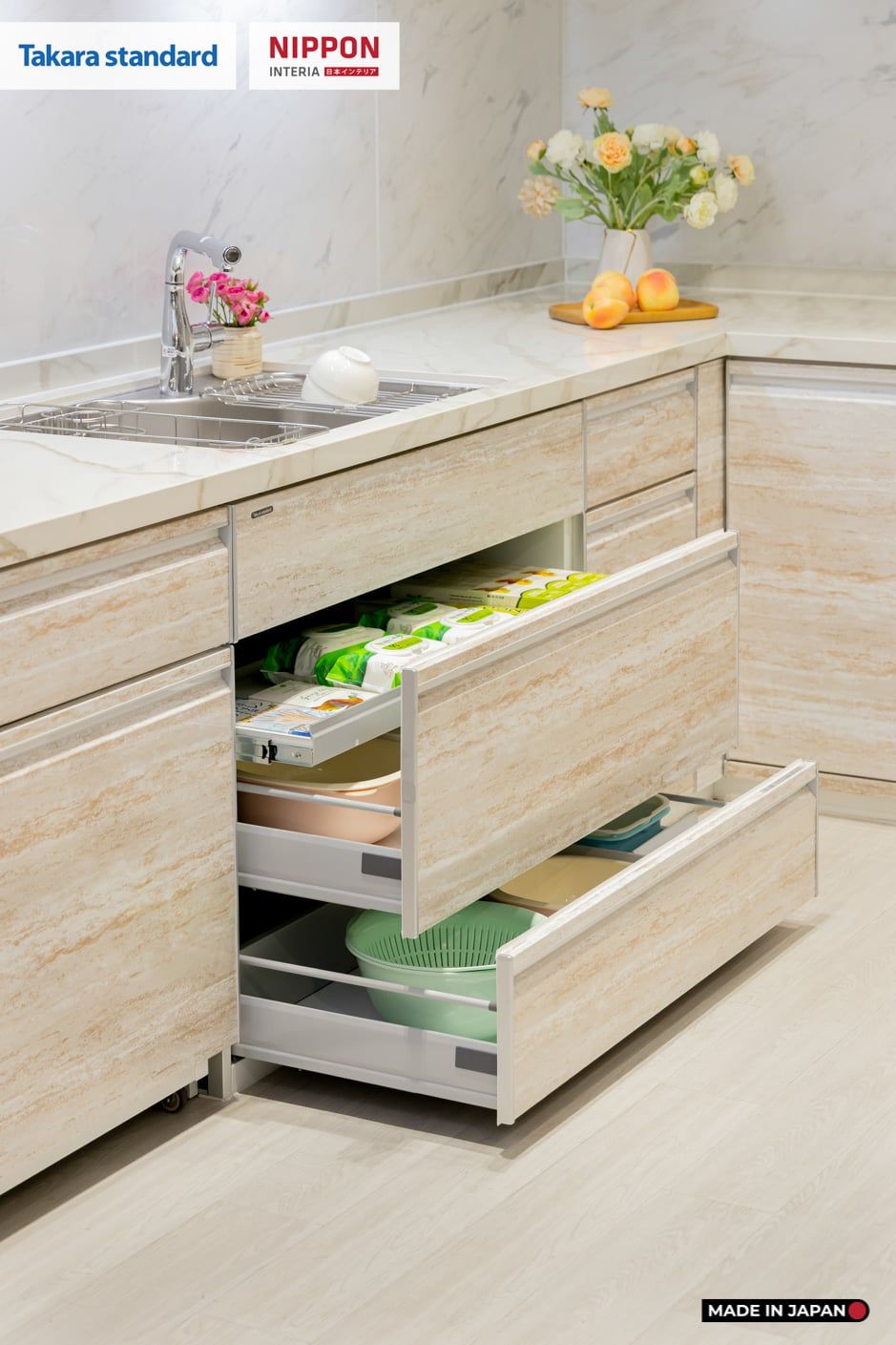 Hệ Tủ Bếp Nhật Bản Cao Cấp Treasia Chữ L Màu VNI - Phố Láng Hạ