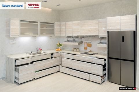 Hệ Tủ Bếp Nhật Bản Cao Cấp Treasia Chữ L Màu VNI - Phố Láng Hạ