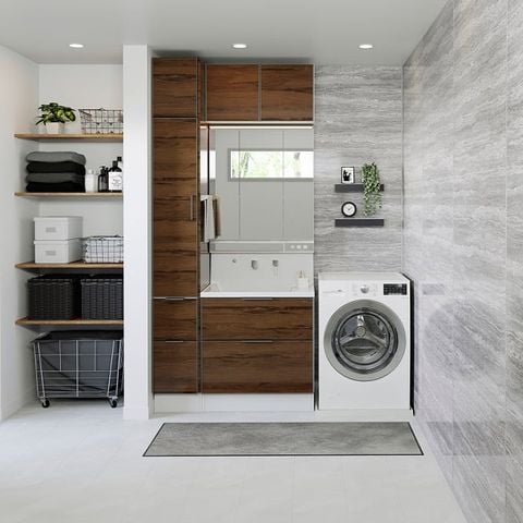 Hệ Tủ Gương Lavabo Famile Vân Gỗ Ngang (Mã Màu YIU)