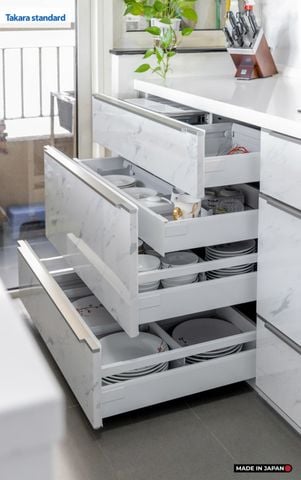 Hệ Tủ Bếp Nhật Bản Cao Cấp Lemure Chữ L Màu LJD - Căn Hộ Saigon Pearl