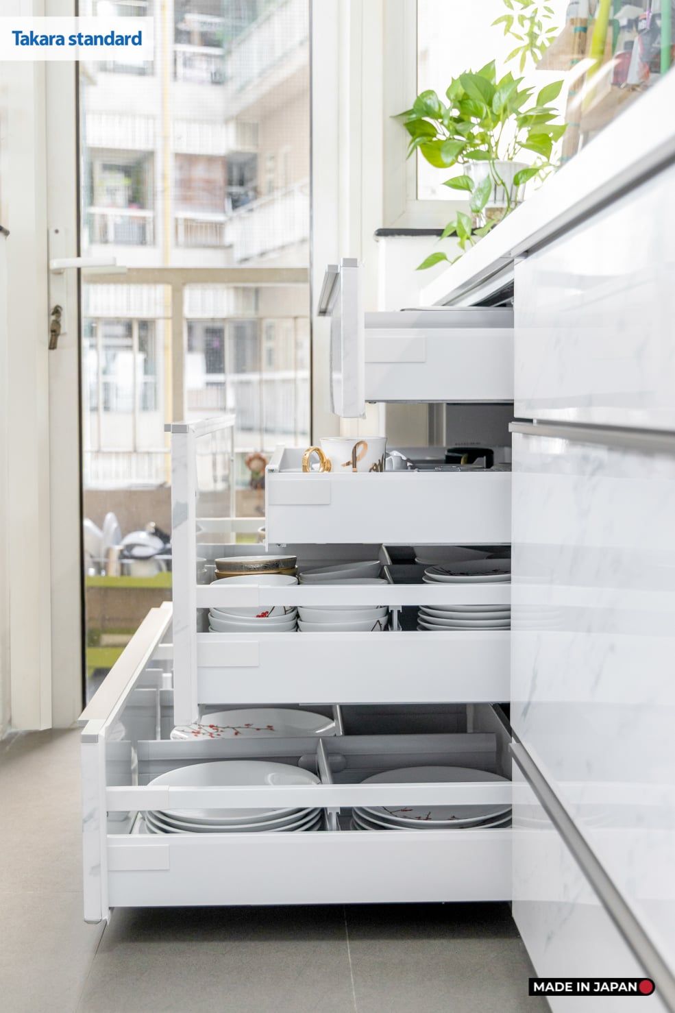 Hệ Tủ Bếp Nhật Bản Cao Cấp Lemure Chữ L Màu LJD - Căn Hộ Saigon Pearl