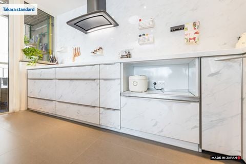 Hệ Tủ Bếp Nhật Bản Cao Cấp Lemure Chữ L Màu LJD - Căn Hộ Saigon Pearl