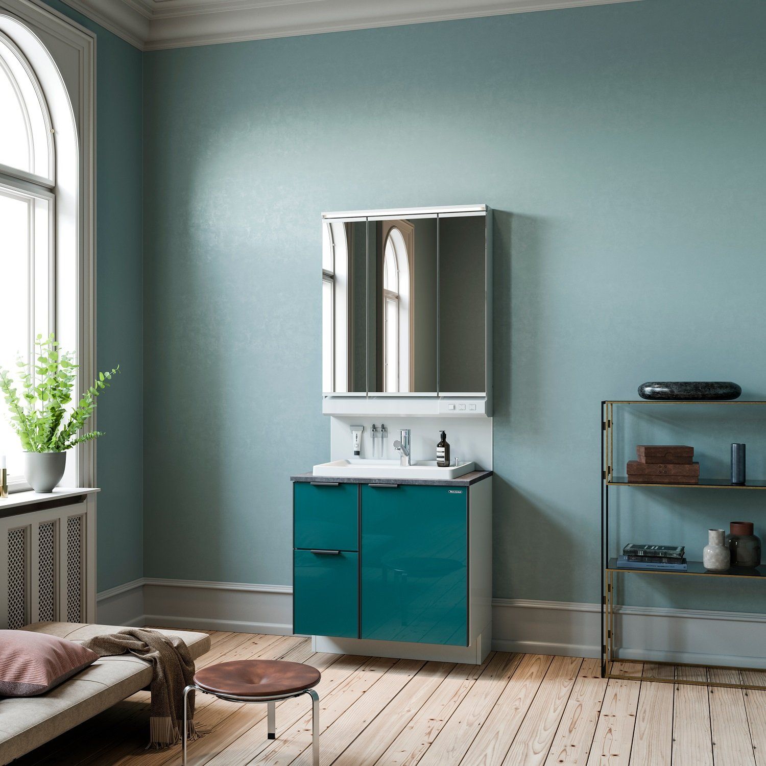 Hệ Tủ Gương Lavabo Famile Màu Blue Green (Mã YSJ)