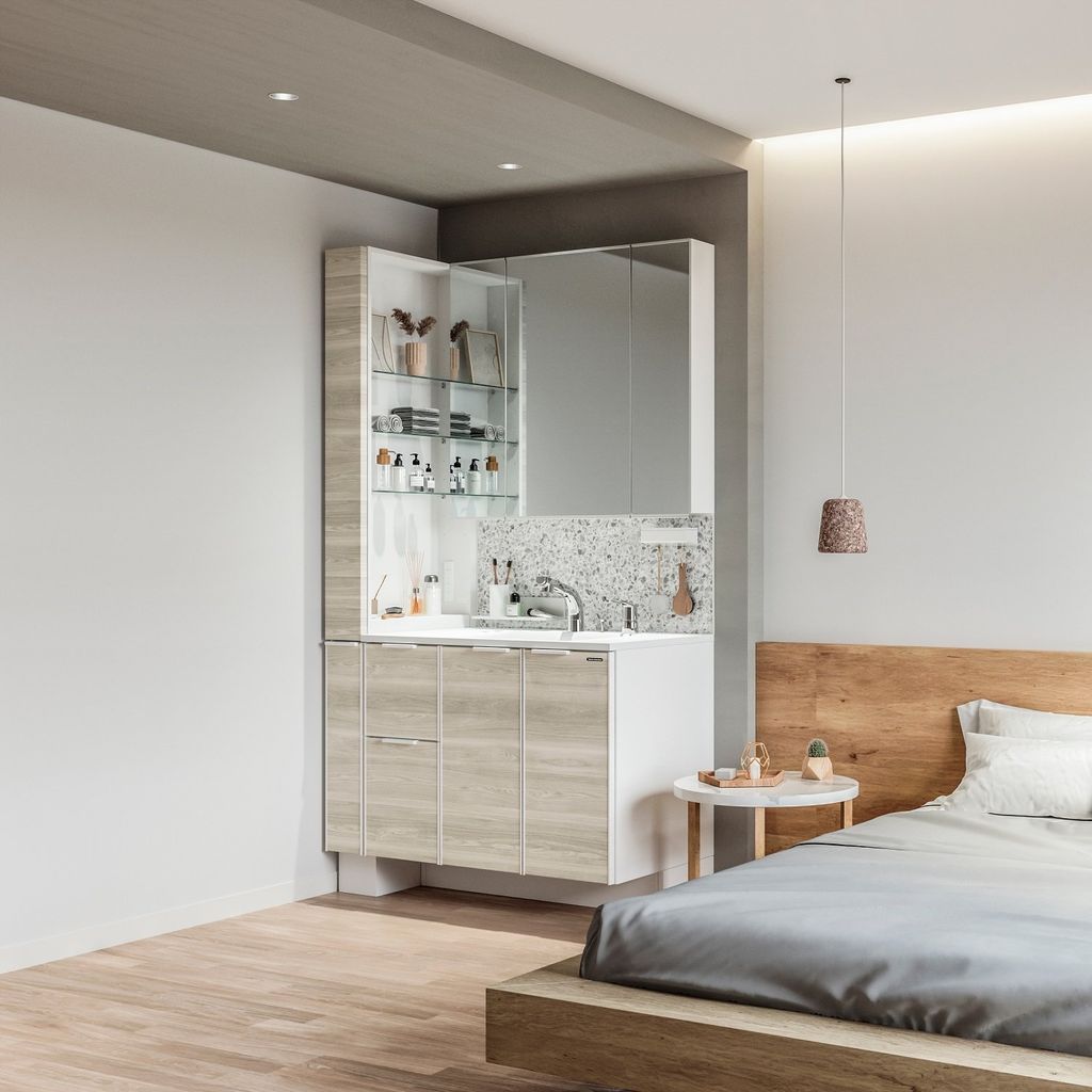 Hệ Tủ Gương Lavabo Famile Vân gỗ Ngang (Mã YZW)