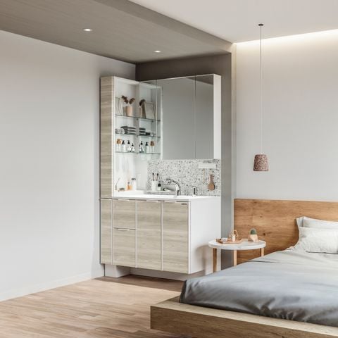 Hệ Tủ Gương Lavabo Famile Vân gỗ Ngang (Mã YZW)