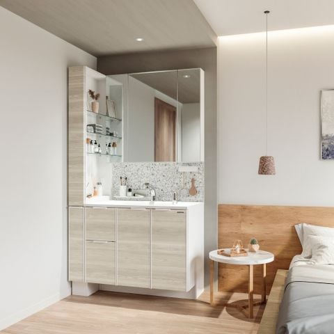 Hệ Tủ Gương Lavabo Famile Vân gỗ Ngang (Mã YZW)