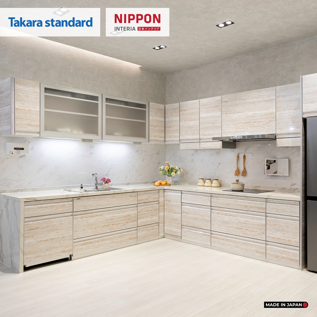 Hệ Tủ Bếp Nhật Bản Cao Cấp Treasia Chữ L Màu VNI - Phố Láng Hạ