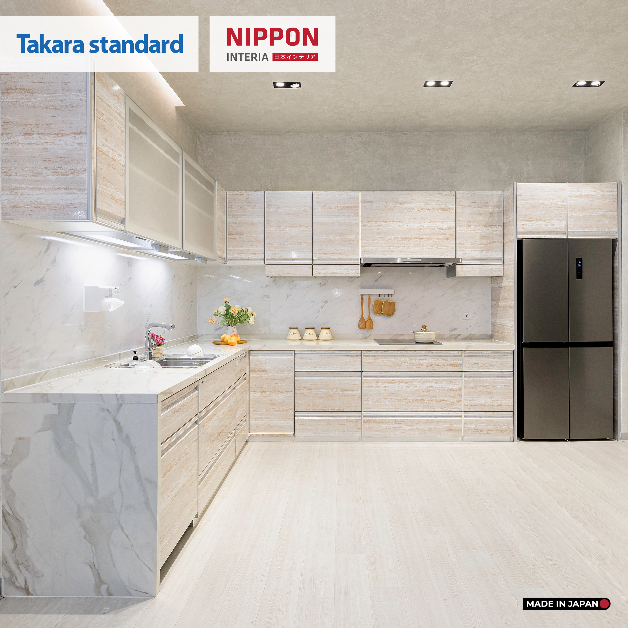 Hệ Tủ Bếp Nhật Bản Cao Cấp Treasia Chữ L Màu VNI - Phố Láng Hạ