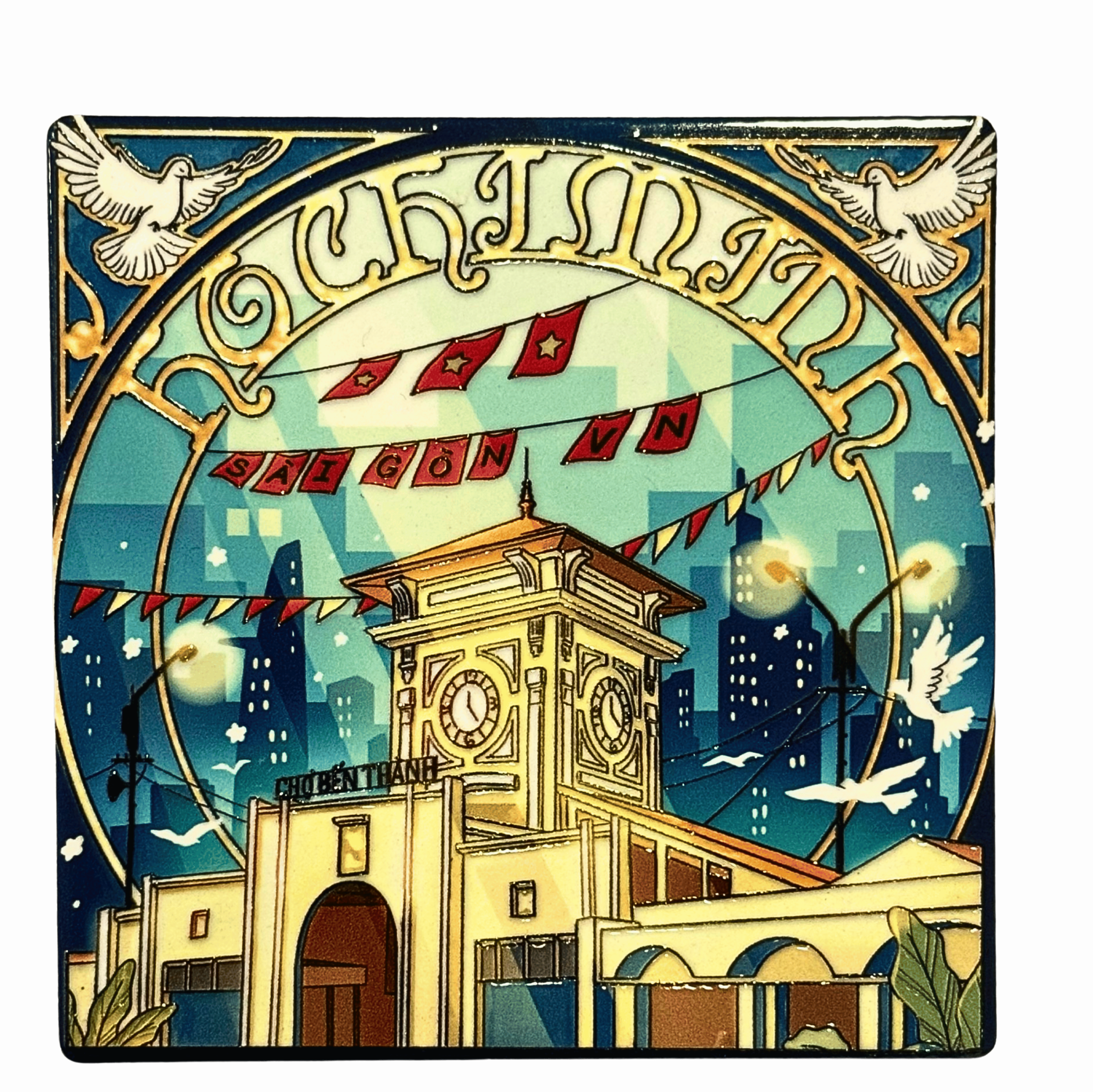  3D Ceramic Square Shape Art Nouveau HCM 