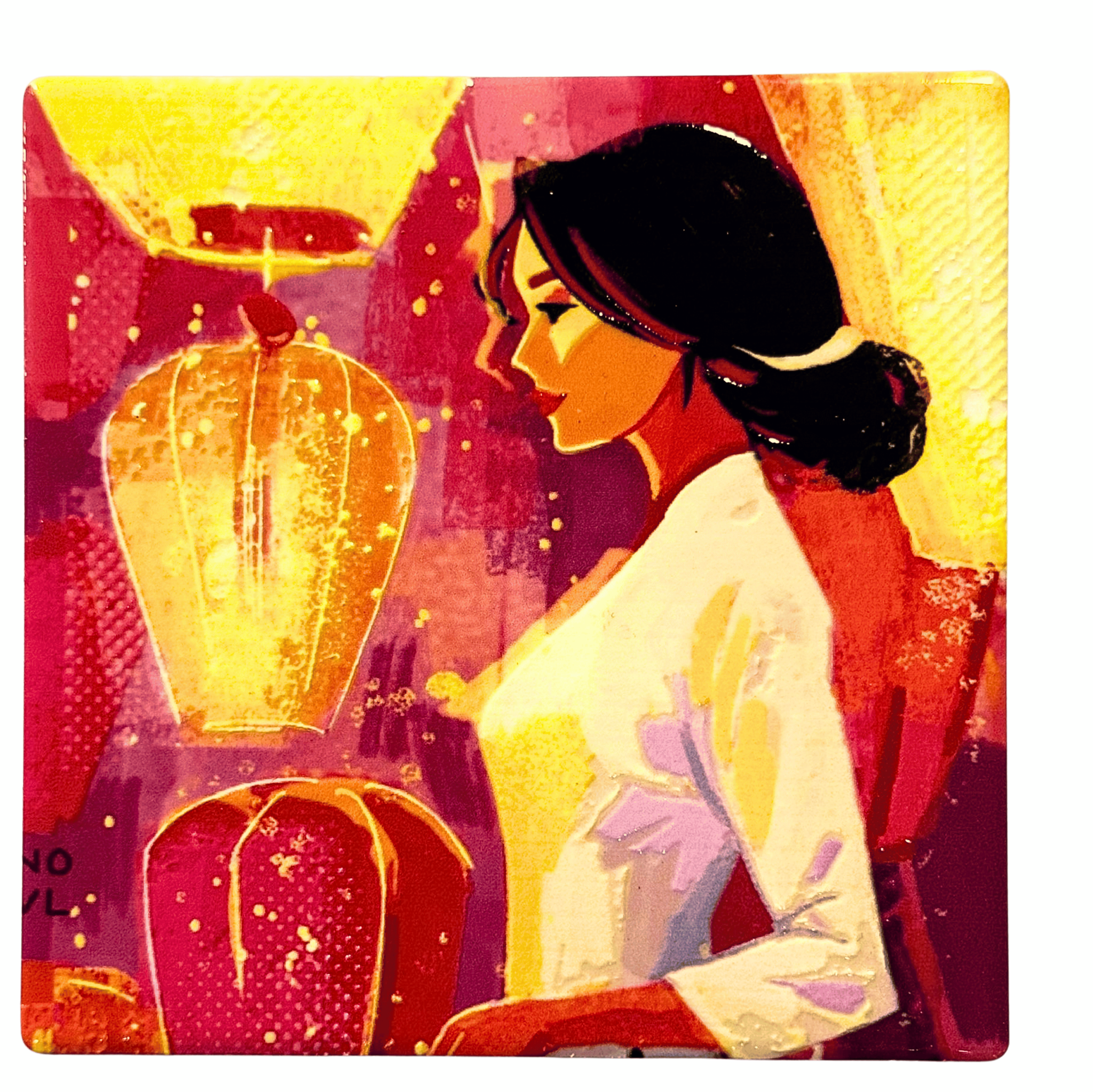  3D Ceramic Square Shape Áo Dài & Lantern 