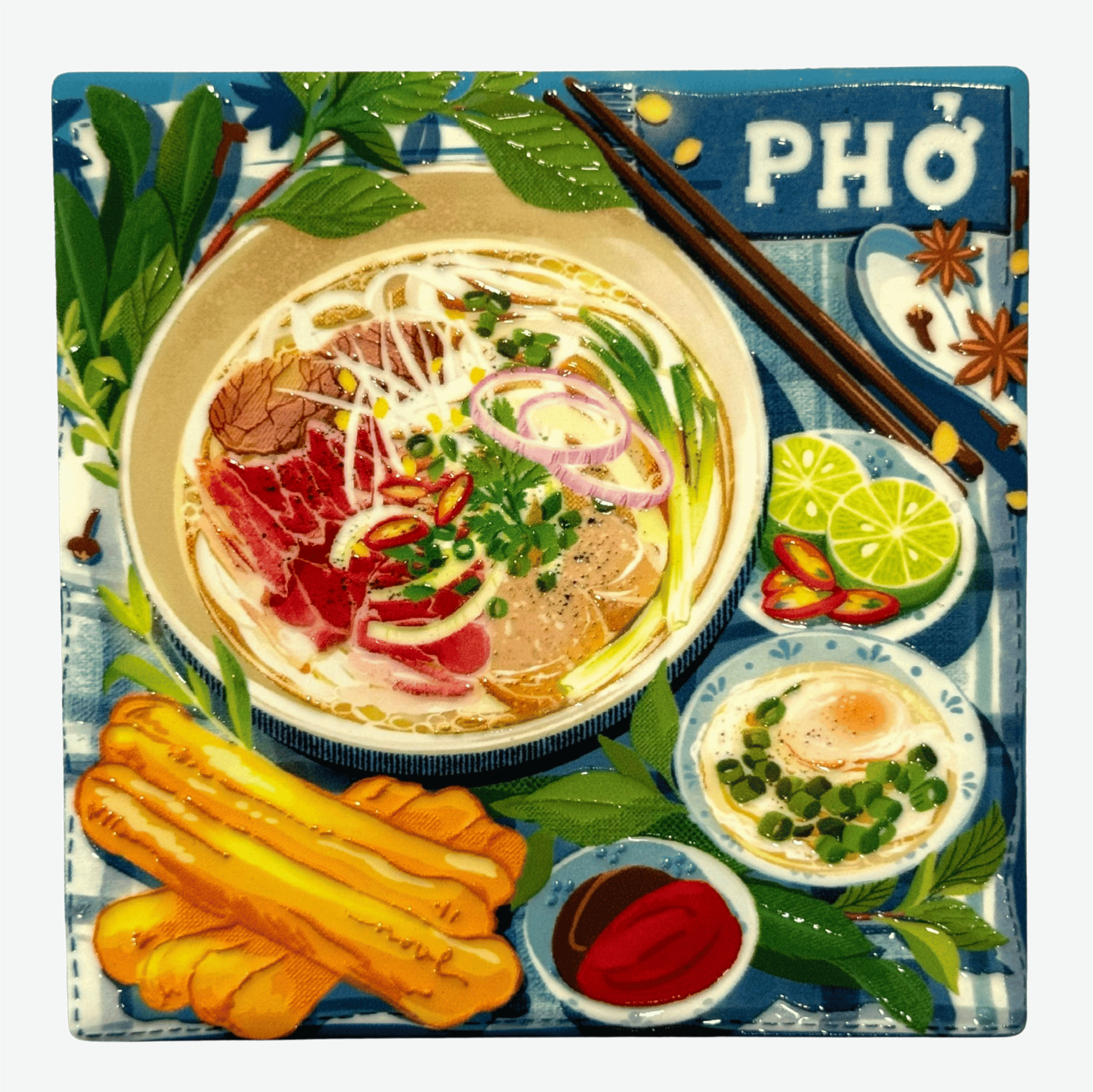  3D Ceramic Square Shape Phở 