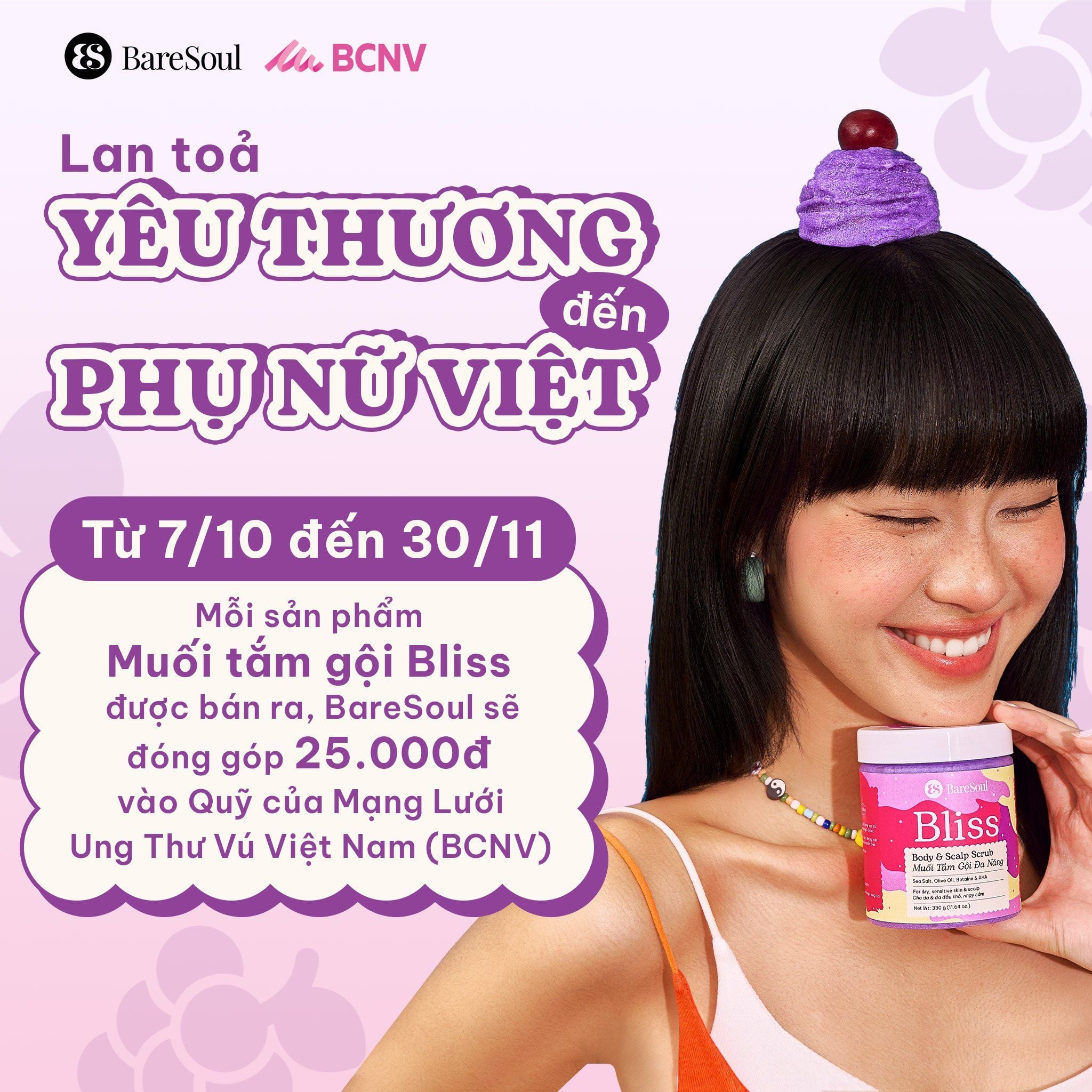  Muối tắm gội tím tẩy tế bào chết da đầu và body cho tóc tẩy nhuộm và da body khô, nhạy cảm Bliss BareSoul Salt Body & Scalp Scrub 330g - 11.64 oz 