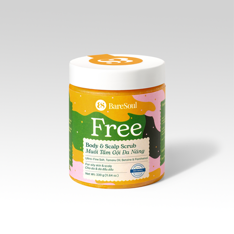  Muối tắm gội tẩy tế bào chết da đầu và body cho tóc bết và da body dầu, mụn Free BareSoul Body & Scalp Scrub 330g - 11.64 oz 