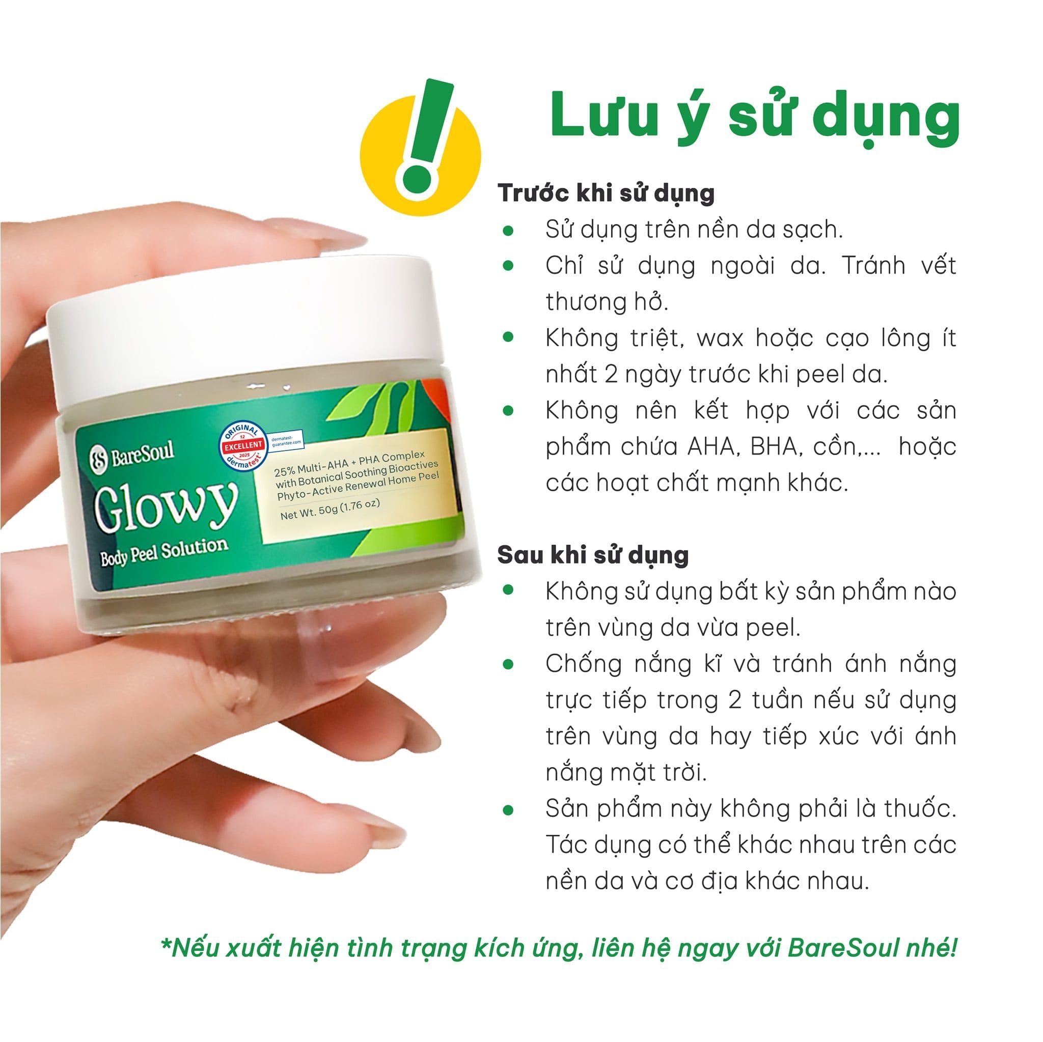  (Công thức mới) Tinh chất tẩy da chết cơ thể cho nách, bikini, đầu gối, khuỷu tay BareSoul Glowy Body Peel Solution 50g - 1.76 oz 