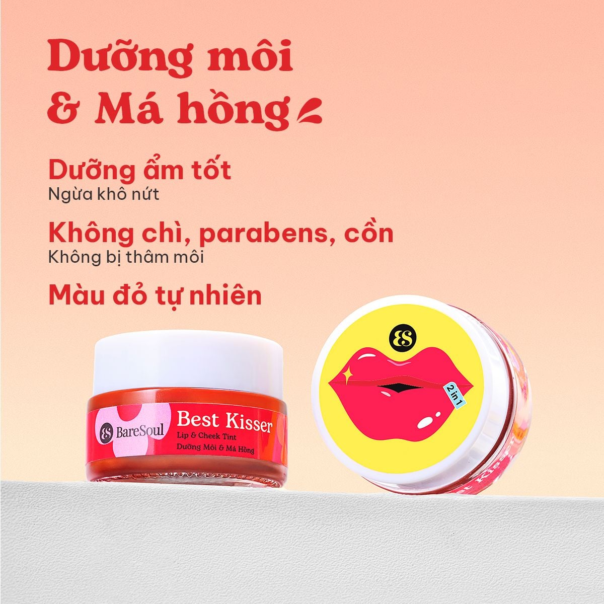  Son dưỡng có màu kiêm má hồng giúp làm hồng môi và má tự nhiên BareSoul Lip & Cheek Tint 10g 
