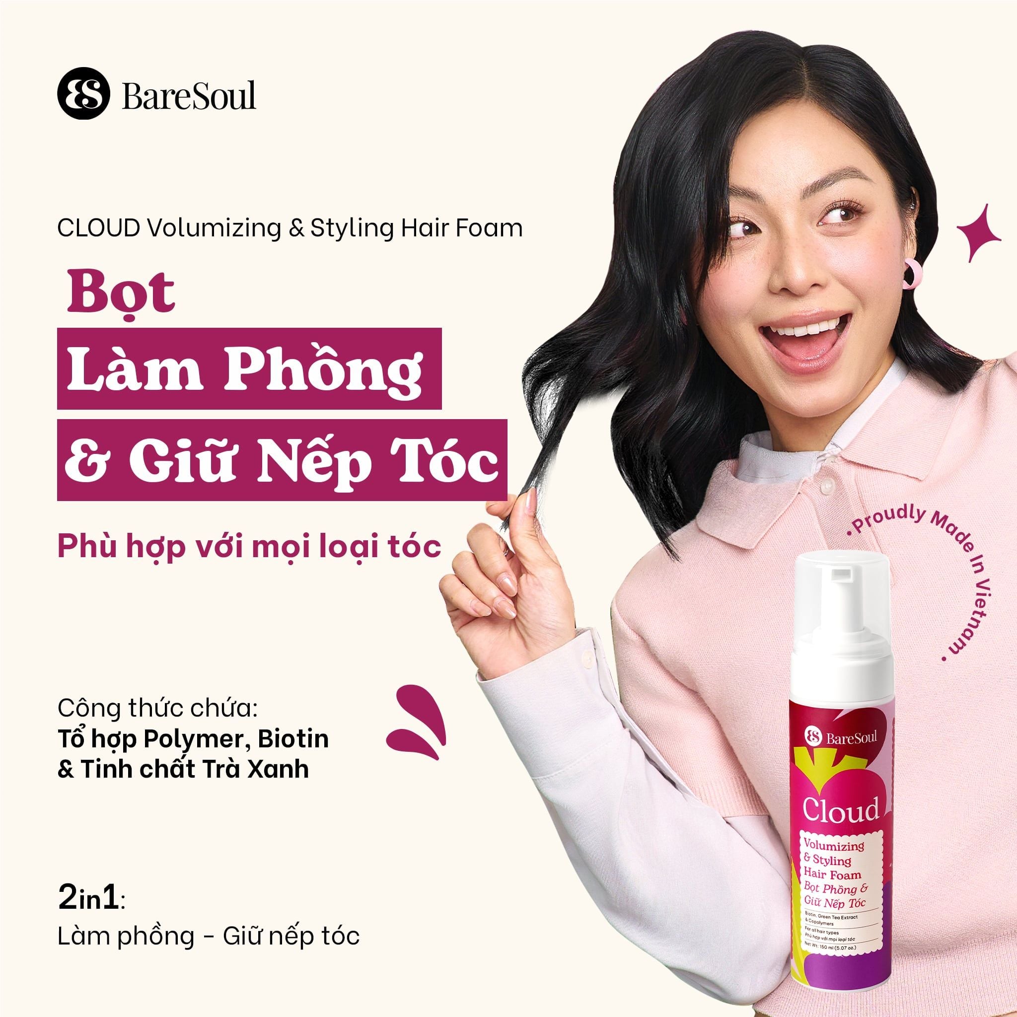  Bọt phồng và giữ nếp tóc BareSoul Cloud Styling Hair Foam 150ml 