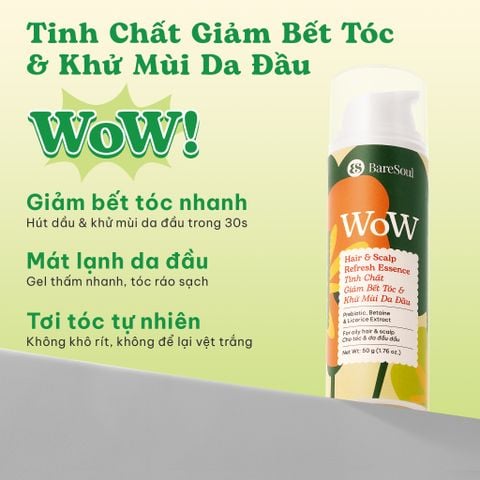  BareSoul Gel Tinh chất làm sạch, kiềm dầu, giảm bết tóc, giúp tóc tơi & khử mùi da đầu WoW BareSoul Hair & Scalp Refresh Essence 50g - 1.76 oz 