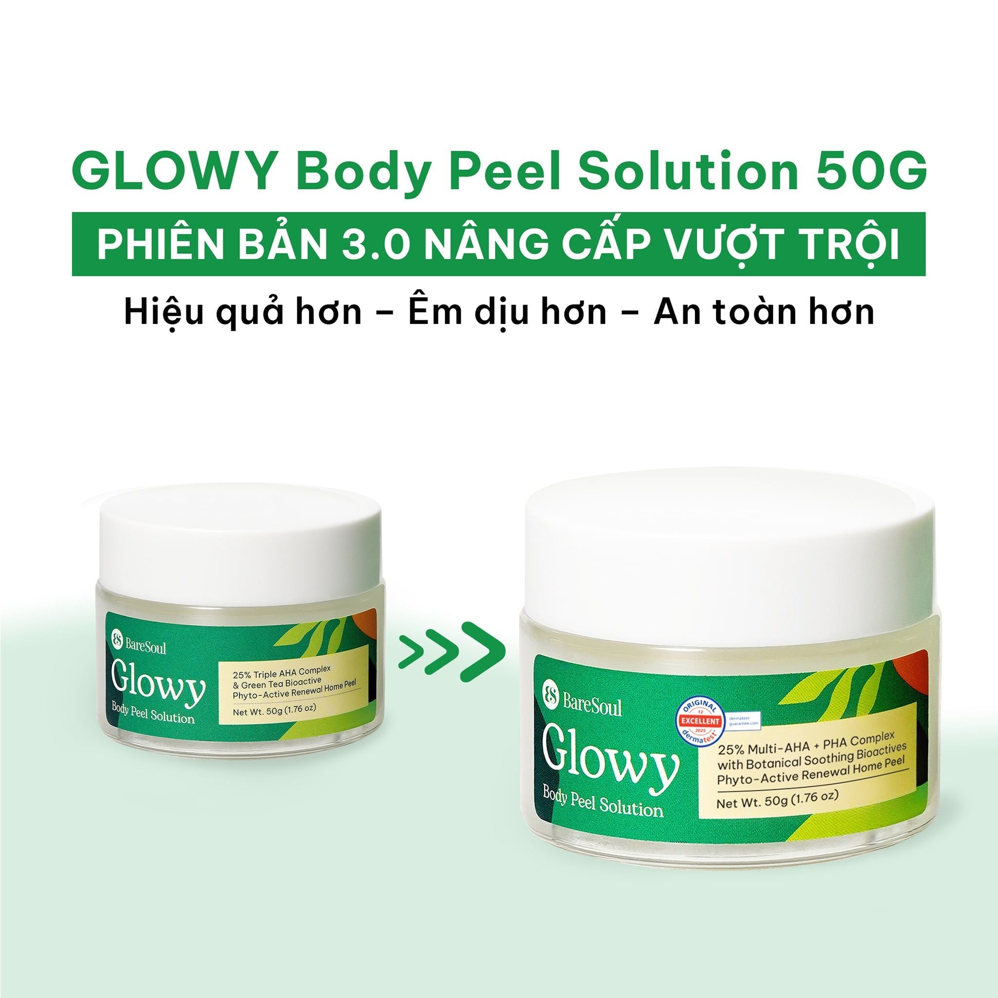  (Công thức mới) Tinh chất tẩy da chết cơ thể cho nách, bikini, đầu gối, khuỷu tay BareSoul Glowy Body Peel Solution 50g - 1.76 oz 