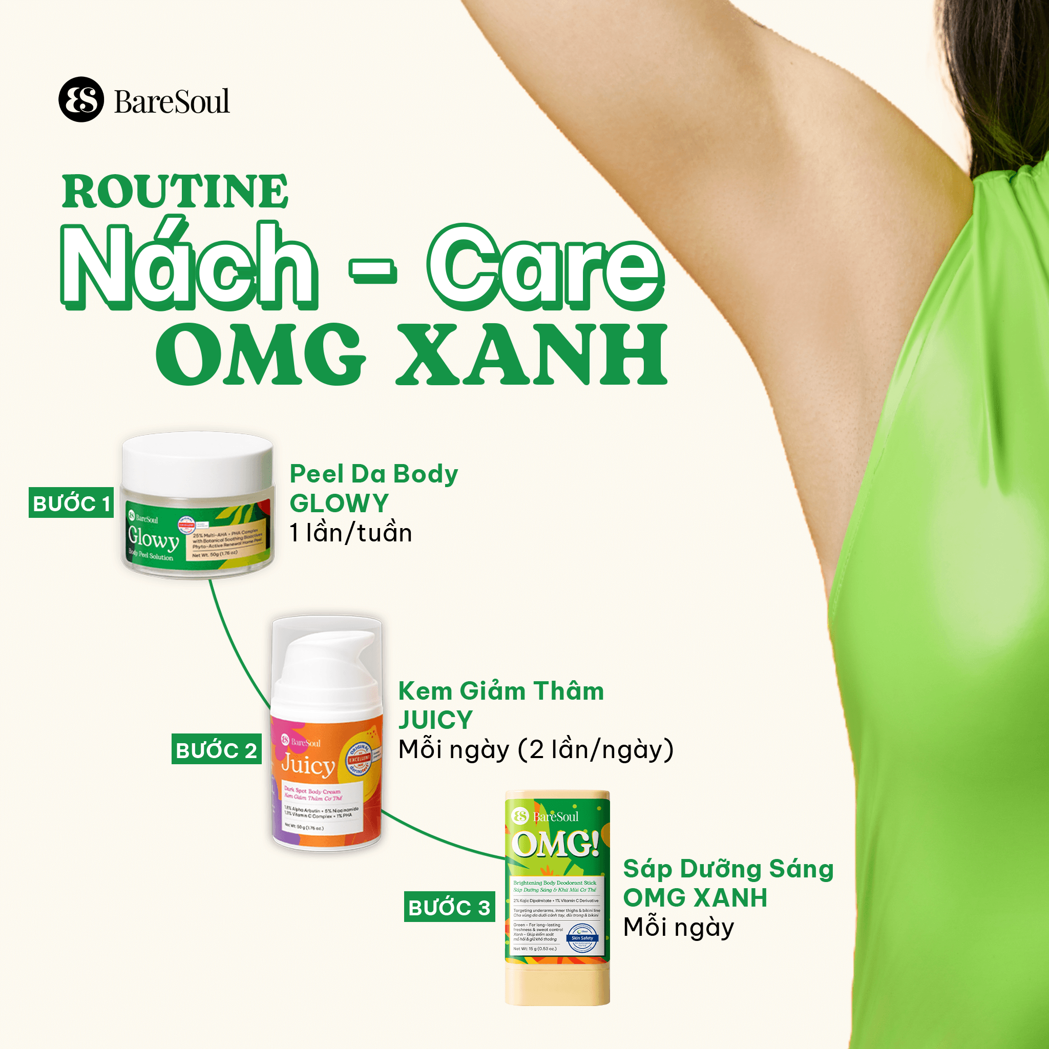  Sáp dưỡng sáng & khử mùi BareSoul OMG Xanh 15g – Dành cho người đổ mồ hôi nhiều- Giúp làm sáng vùng nách, đùi trong, bikini 