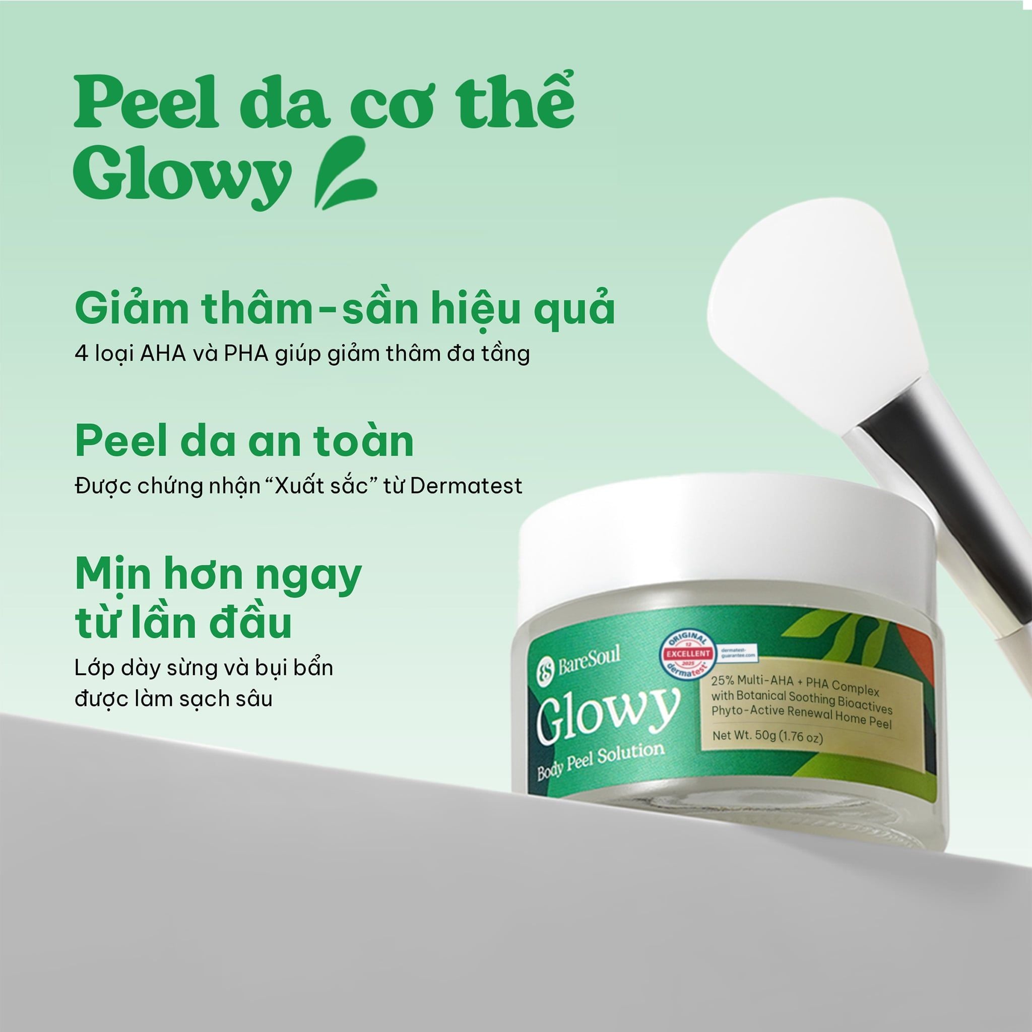  (Công thức mới) Tinh chất tẩy da chết cơ thể cho nách, bikini, đầu gối, khuỷu tay BareSoul Glowy Body Peel Solution 50g - 1.76 oz 