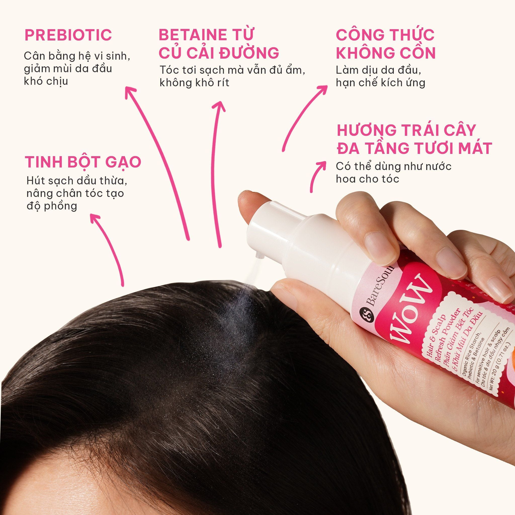  Phấn xịt phồng tóc tự nhiên, kiềm dầu, giảm bết tóc, làm sạch & giảm mùi da đầu, không cặn trắng WoW BareSoul Hair & Scalp Refresh Powder 20g - 0.71 oz 