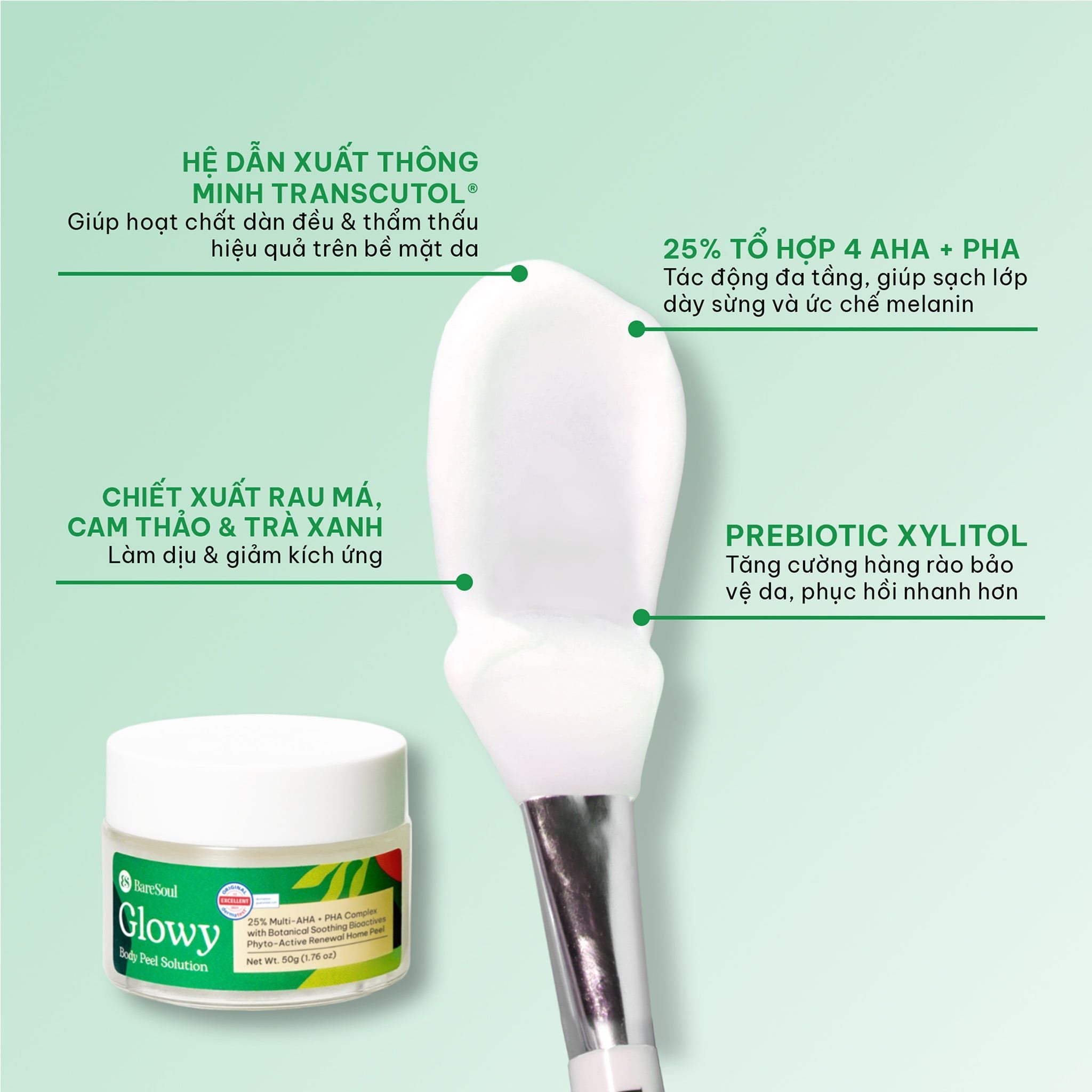  (Công thức mới) Tinh chất tẩy da chết cơ thể cho nách, bikini, đầu gối, khuỷu tay BareSoul Glowy Body Peel Solution 50g - 1.76 oz 