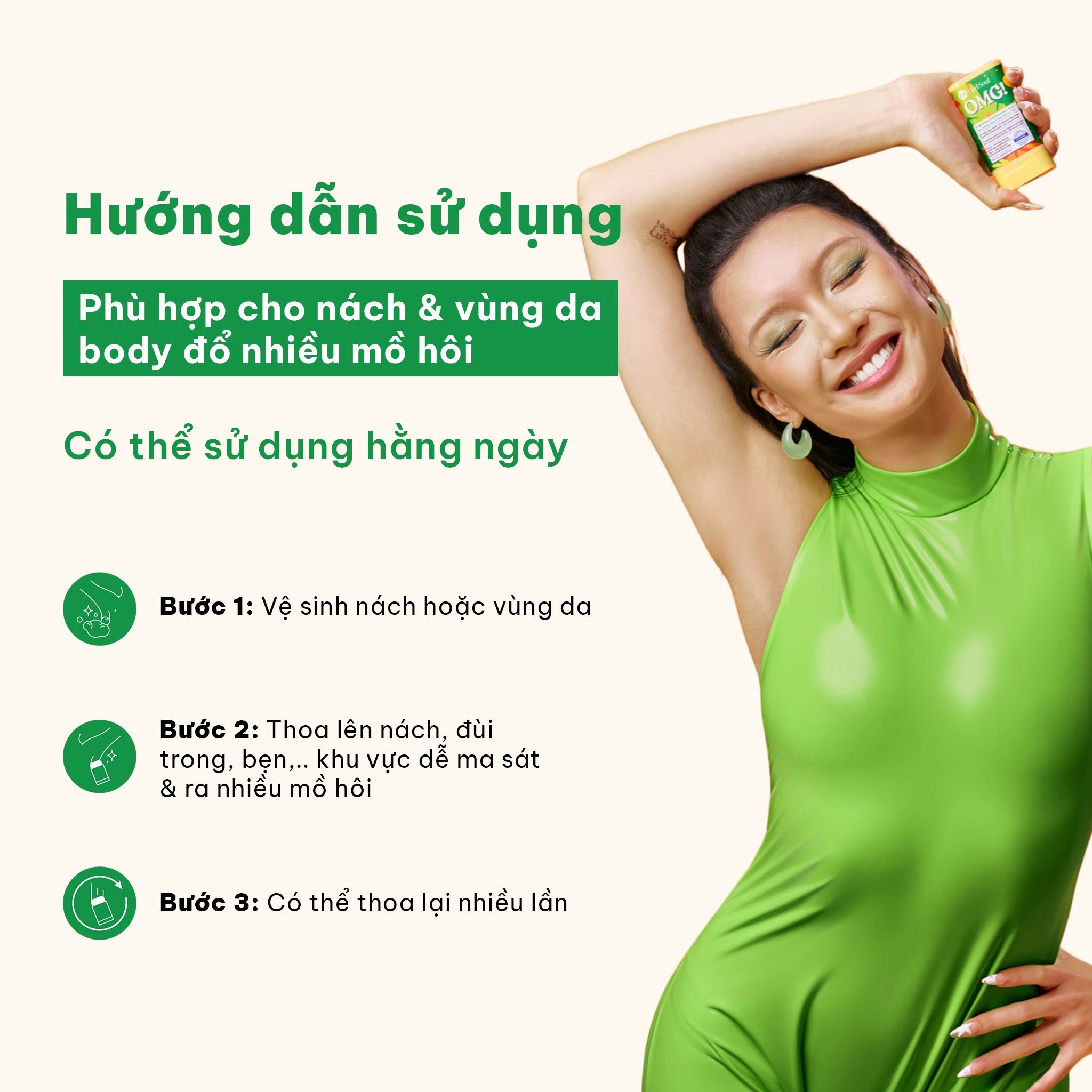  Sáp dưỡng sáng & khử mùi BareSoul OMG Xanh 15g – Dành cho người đổ mồ hôi nhiều- Giúp làm sáng vùng nách, đùi trong, bikini 