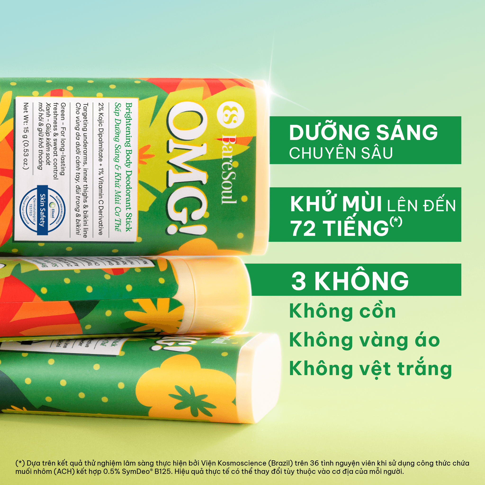 Sáp dưỡng sáng & khử mùi BareSoul OMG Xanh 15g – Dành cho người đổ mồ hôi nhiều- Giúp làm sáng vùng nách, đùi trong, bikini 