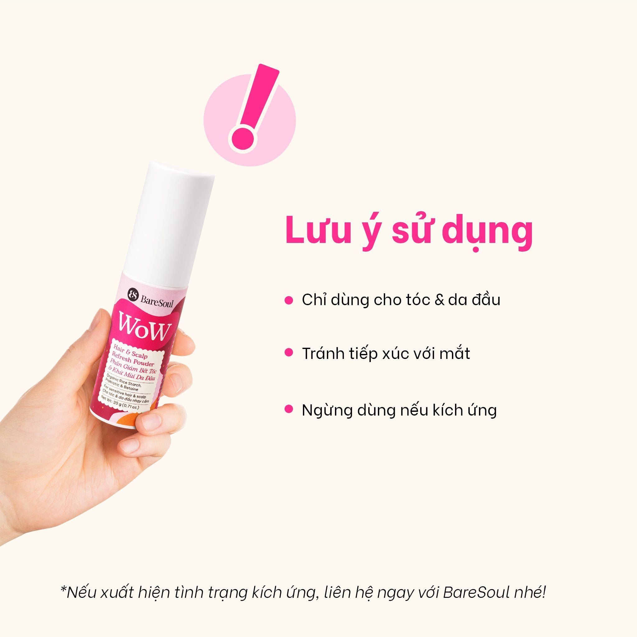  Phấn xịt phồng tóc tự nhiên, kiềm dầu, giảm bết tóc, làm sạch & giảm mùi da đầu, không cặn trắng WoW BareSoul Hair & Scalp Refresh Powder 20g - 0.71 oz 
