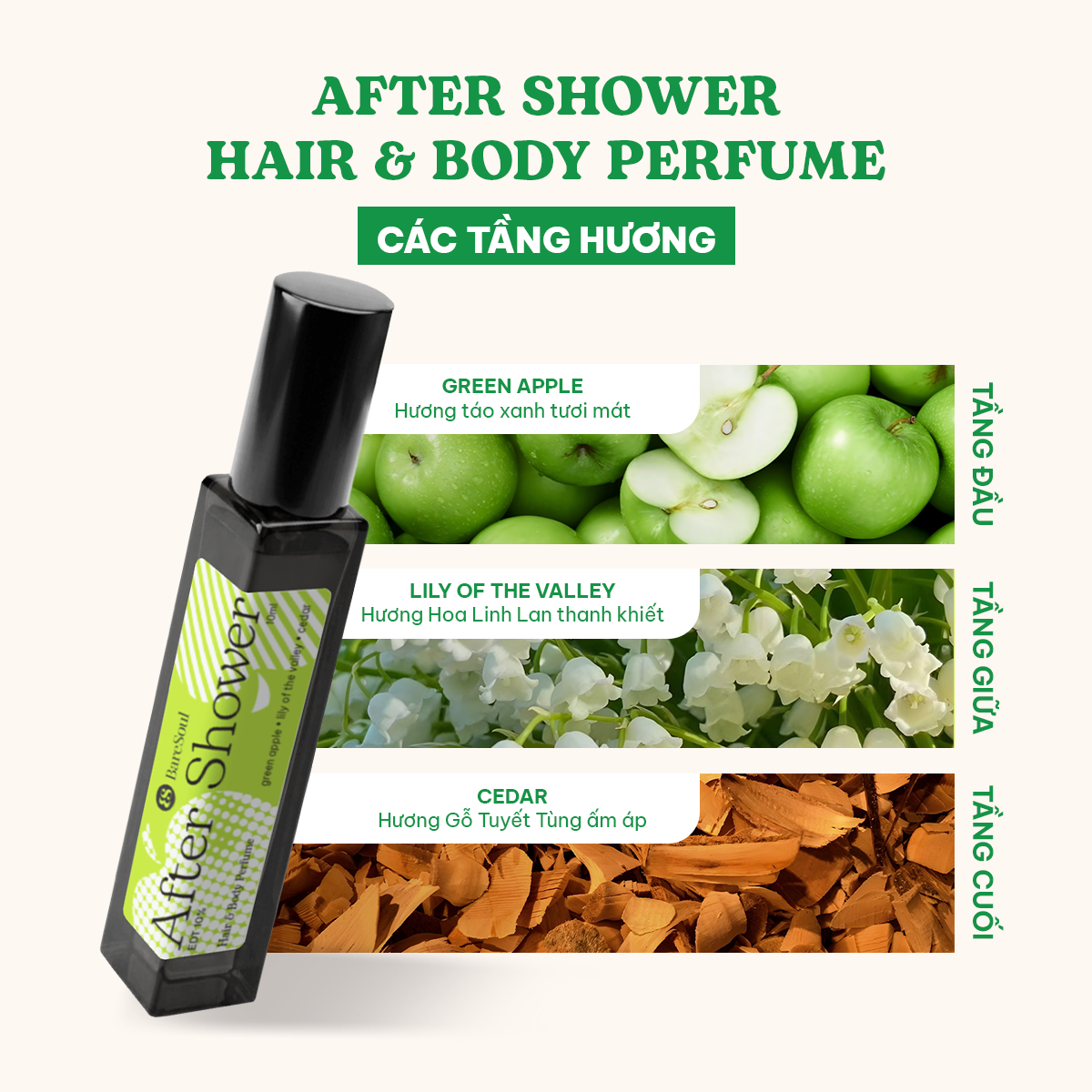 Nước hoa cho tóc và cơ thể mùi hương BareSoul AFTER SHOWER 10ml 