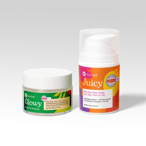  COMBO Peel Glowy 50g, kem dưỡng Juicy 50g giúp làm sáng, giảm thâm mông, nách, bikini, đầu gối, khuỷu tay 