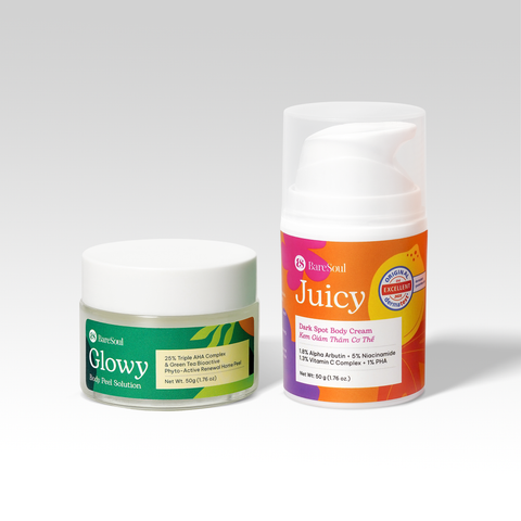  COMBO Peel Glowy 50g, kem dưỡng Juicy 50g giúp làm sáng, giảm thâm mông, nách, bikini, đầu gối, khuỷu tay 