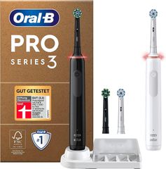 Set 2 bàn chải điện cao cấp thế hệ mới ORAL-B Pro Series 3 3000 Plus màu đen và trắng (kèm 2 đầu bàn chải thay thế) made in Germany