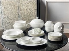 Set bát sứ Imperial 50 món trắng vân vuông gồm set thìa