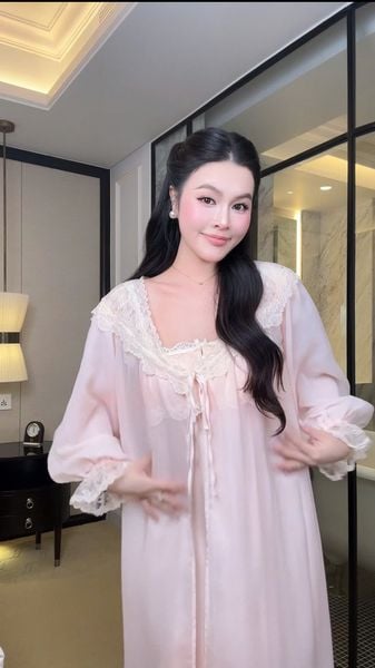  Choàng lưới phối ren hồng C7762 