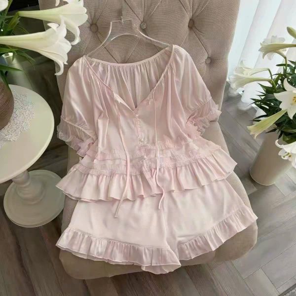  Ruffle PM6973 - Bộ pyjama lụa tiểu thư 