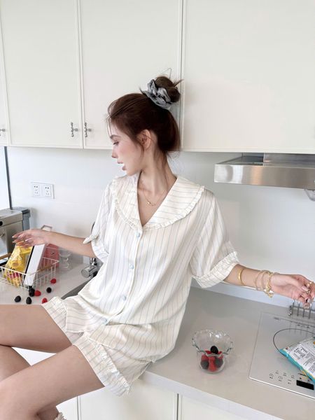  Glee PM6126-1 , Bộ pyjama lụa satin sọc 