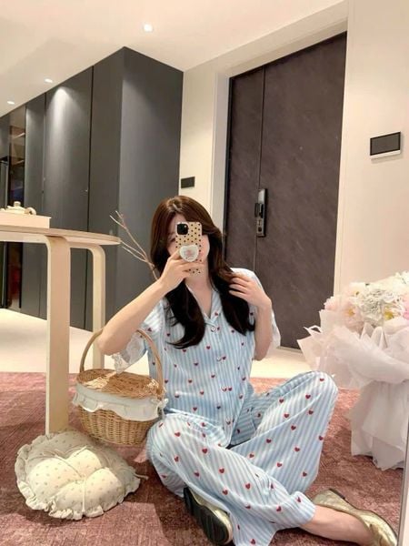  BỘ PYJAMA LỤA PHỐI REN KẺ SỌC TRÁI TIM PM6822 