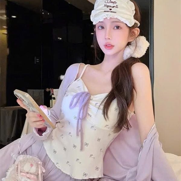  Bộ thun dài 3 món PM5275 màu tím 