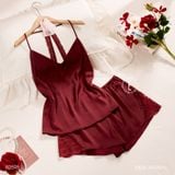  Divine B2595 - Bộ 2 dây ngắn lụa satin mềm lưng ren 