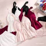  Mignonne B3775 (B83) -Bộ 2 dây ngắn lụa satin viền ren 