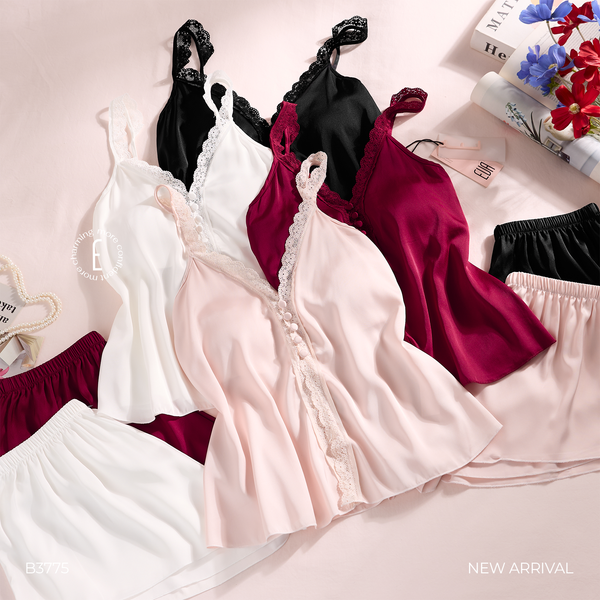  Mignonne B3775 (B83) -Bộ 2 dây ngắn lụa satin viền ren 
