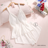  Mignonne B3775 (B83) -Bộ 2 dây ngắn lụa satin viền ren 