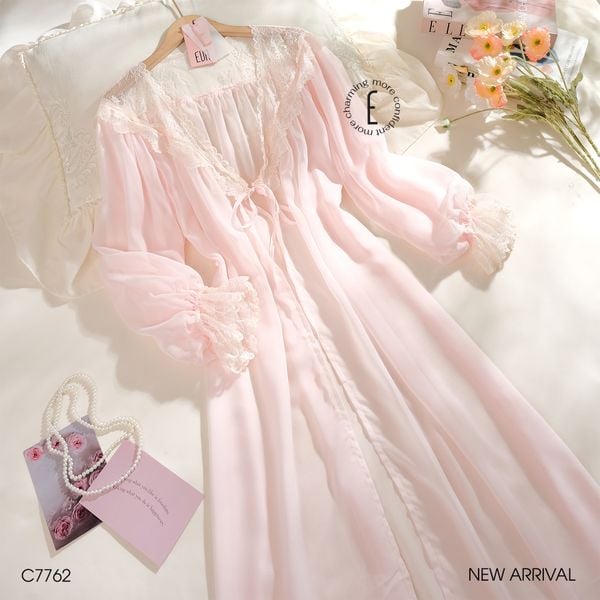  Choàng lưới phối ren hồng C7762 