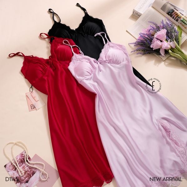  Váy lụa phối ren đệm ngực mỏng D1145 